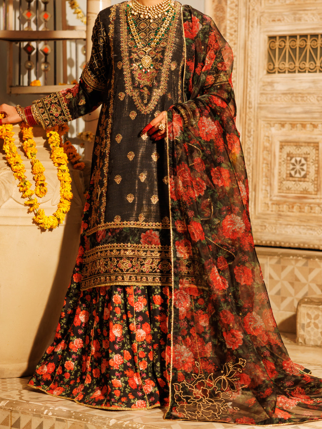 Black Mesuri Net Formal 3Pc Stitched - AL-3PS-LS-551