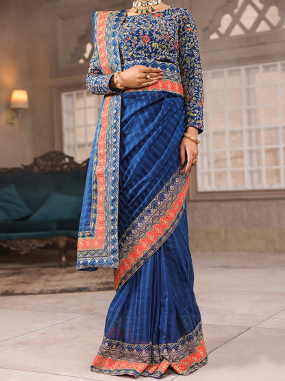 Blue Khaddi Net Saree Unstitched - AL-3PS-LS-SR-UN-429