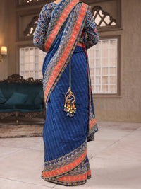Blue Khaddi Net Saree Unstitched - AL-3PS-LS-SR-UN-429