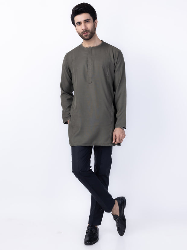 Olive Green Blended Formal Kurta - AL-SK-013