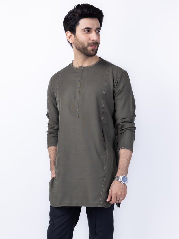 Olive Green Blended Formal Kurta - AL-SK-013