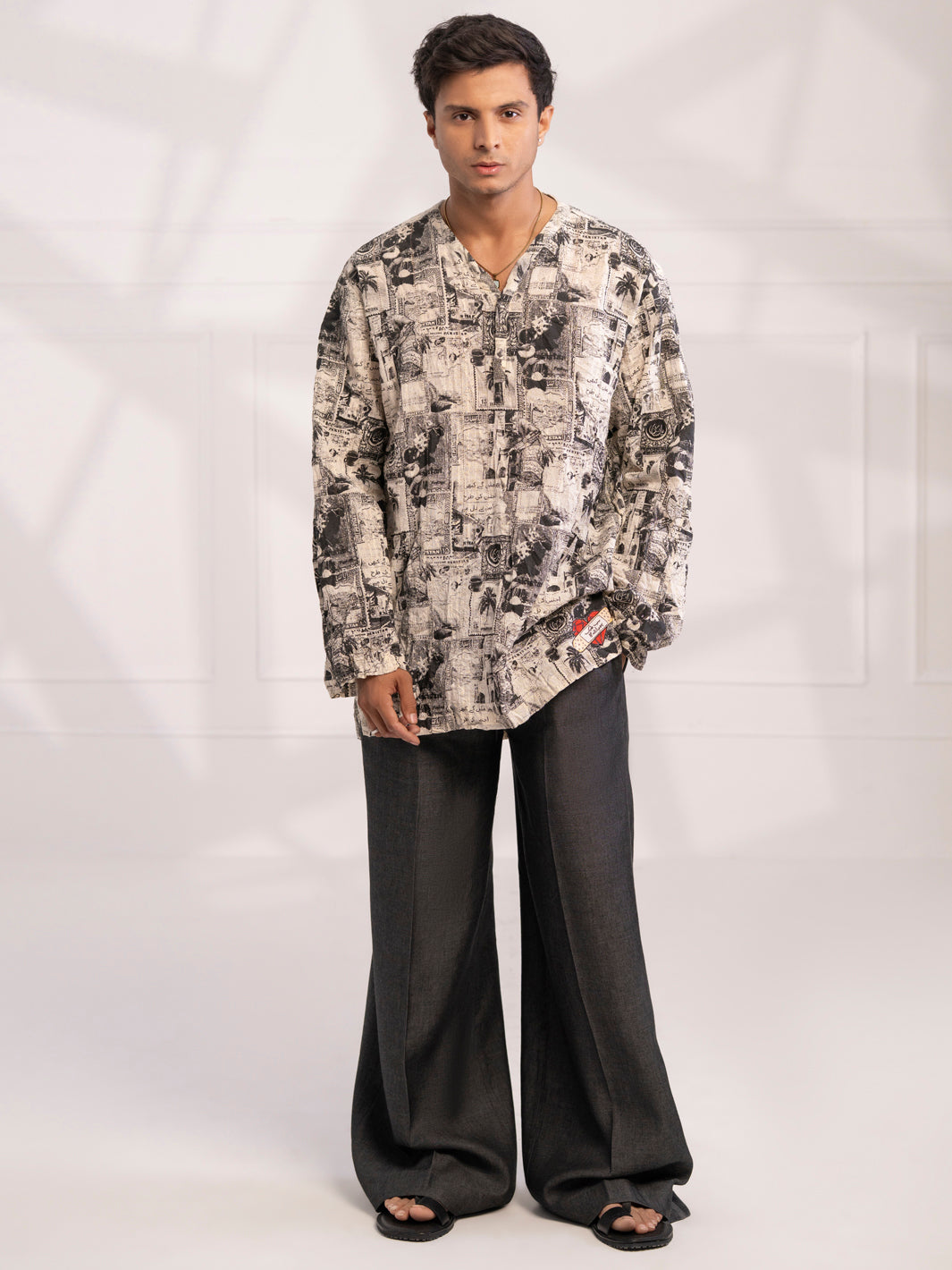 Black & White Cotton Short Kurta - AL-SK-021A