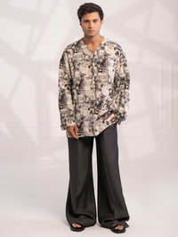 Black & White Cotton Short Kurta - AL-SK-021A