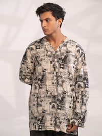 Black & White Cotton Short Kurta - AL-SK-021A