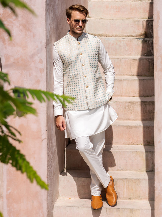 Off White Blended Waistcoat - AL-WC-528 - Almirah Online