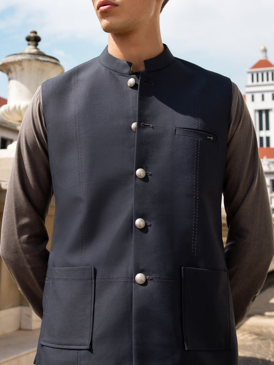 Grey Blended Waistcoat - AL-WC-534 - Almirah Online