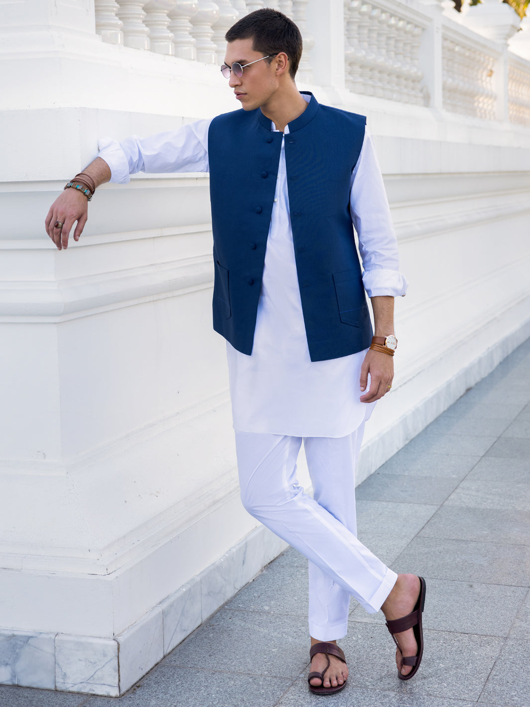 Blue Blended Waistcoat - AL-WC-535A - Almirah Online