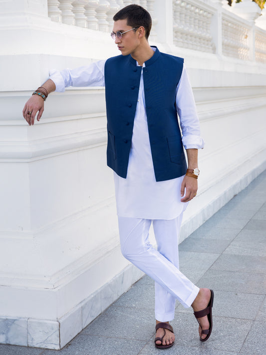 Blue Blended Waistcoat - AL-WC-535A - Almirah Online