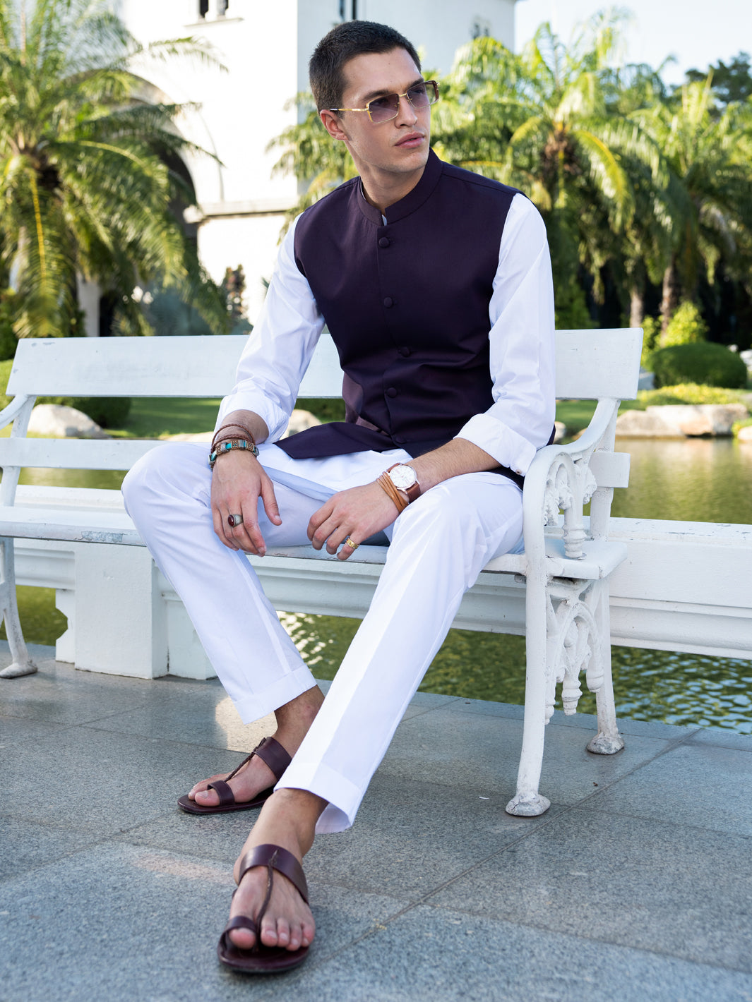 Maroon Blended Waistcoat - AL-WC-535B - Almirah Online