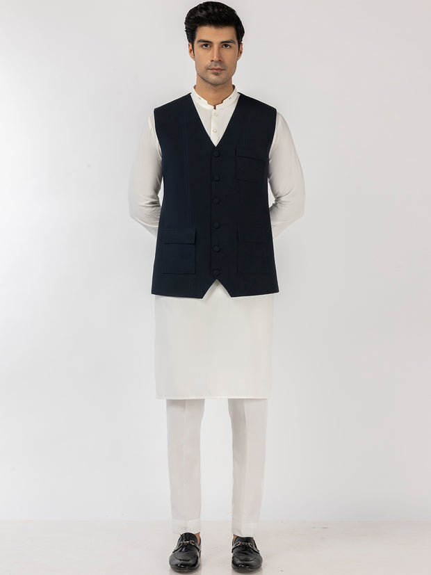 Navy Blue Blended Waistcoat - AL-WC-582