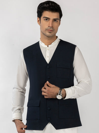 Navy Blue Blended Waistcoat - AL-WC-582