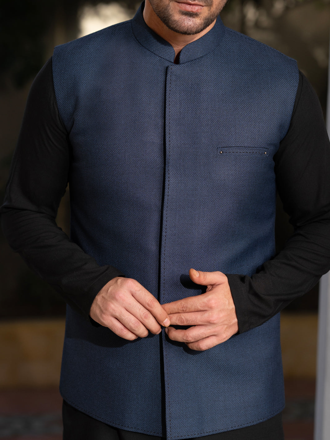 Navy Blue Blended Waistcoat - AL-WC-587B