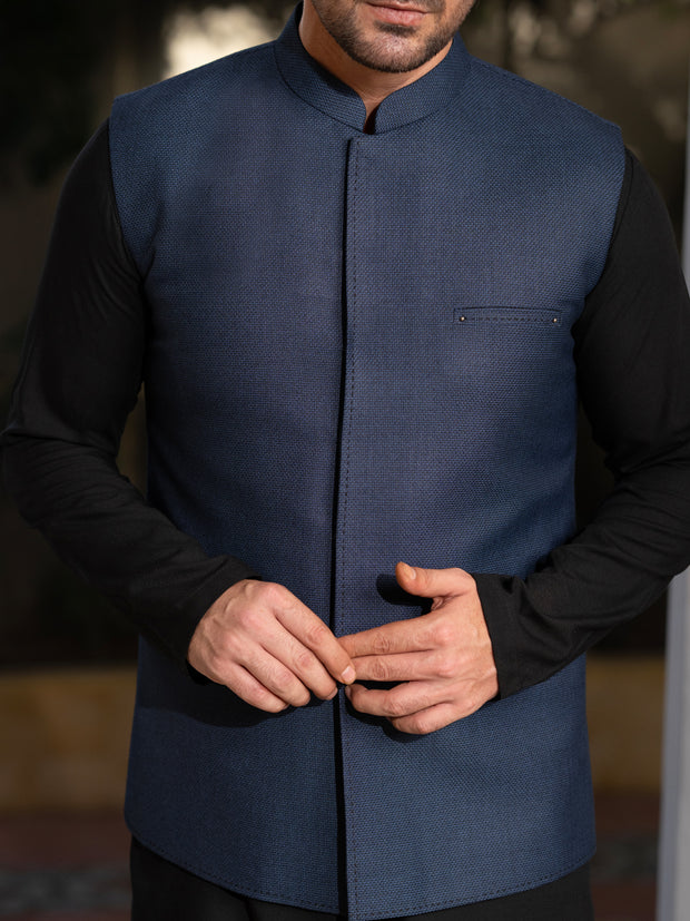 Navy Blue Blended Waistcoat - AL-WC-587B