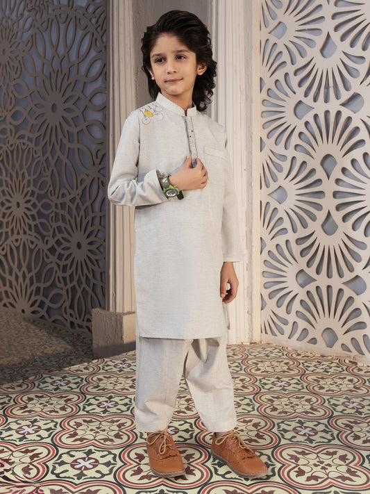 Ash Grey Blended Kameez Shalwar - ALBY-KS-004