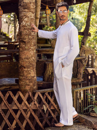 White Linen Short Kurta Trouser - ALCR-KT-001