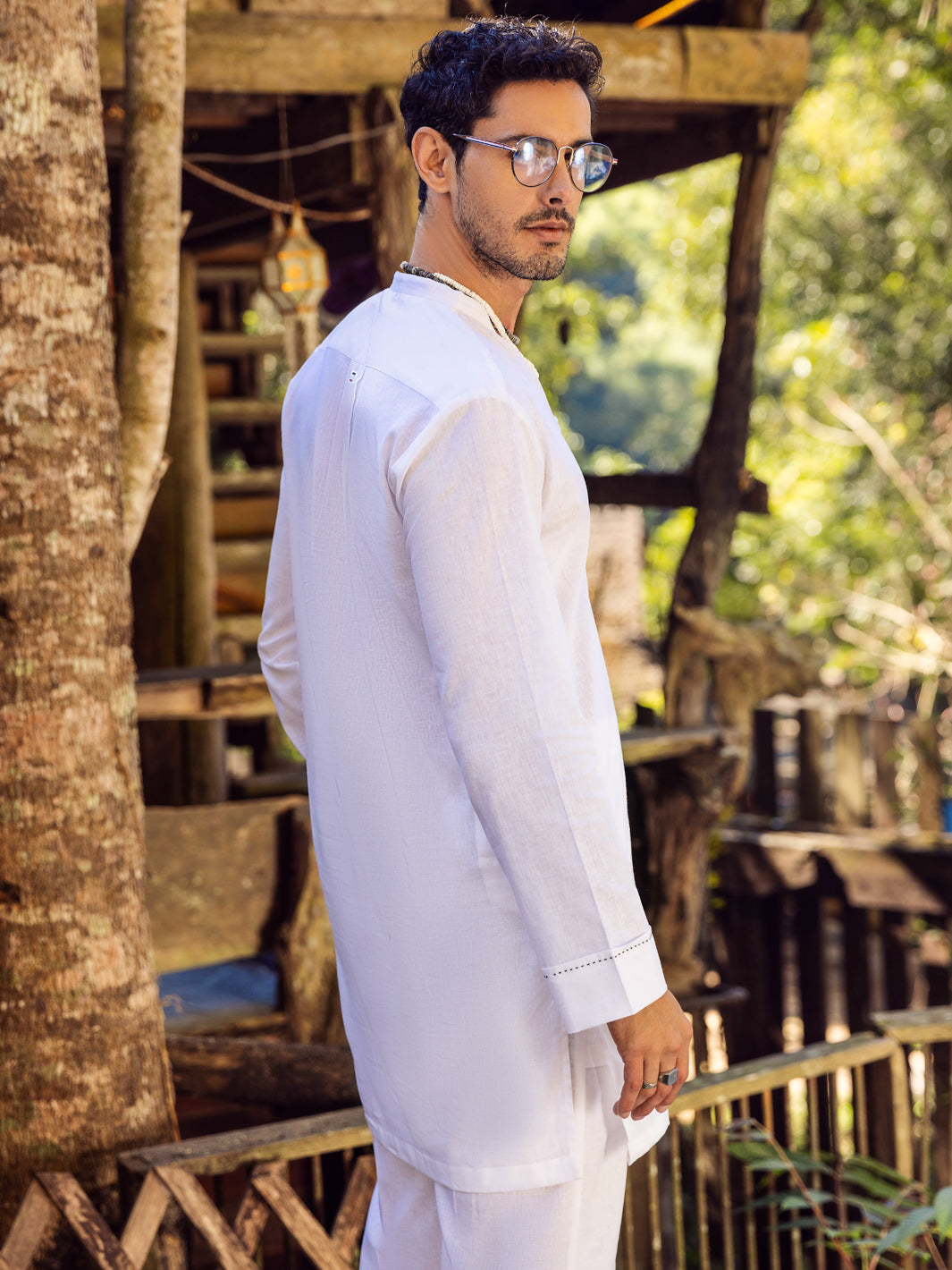 White Linen Short Kurta Trouser - ALCR-KT-001