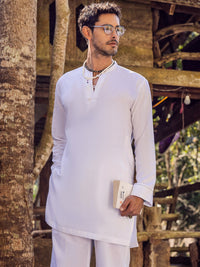 White Linen Short Kurta Trouser - ALCR-KT-001