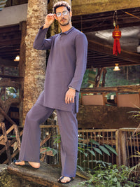 Purple Linen Short Kurta Trouser - ALCR-KT-003