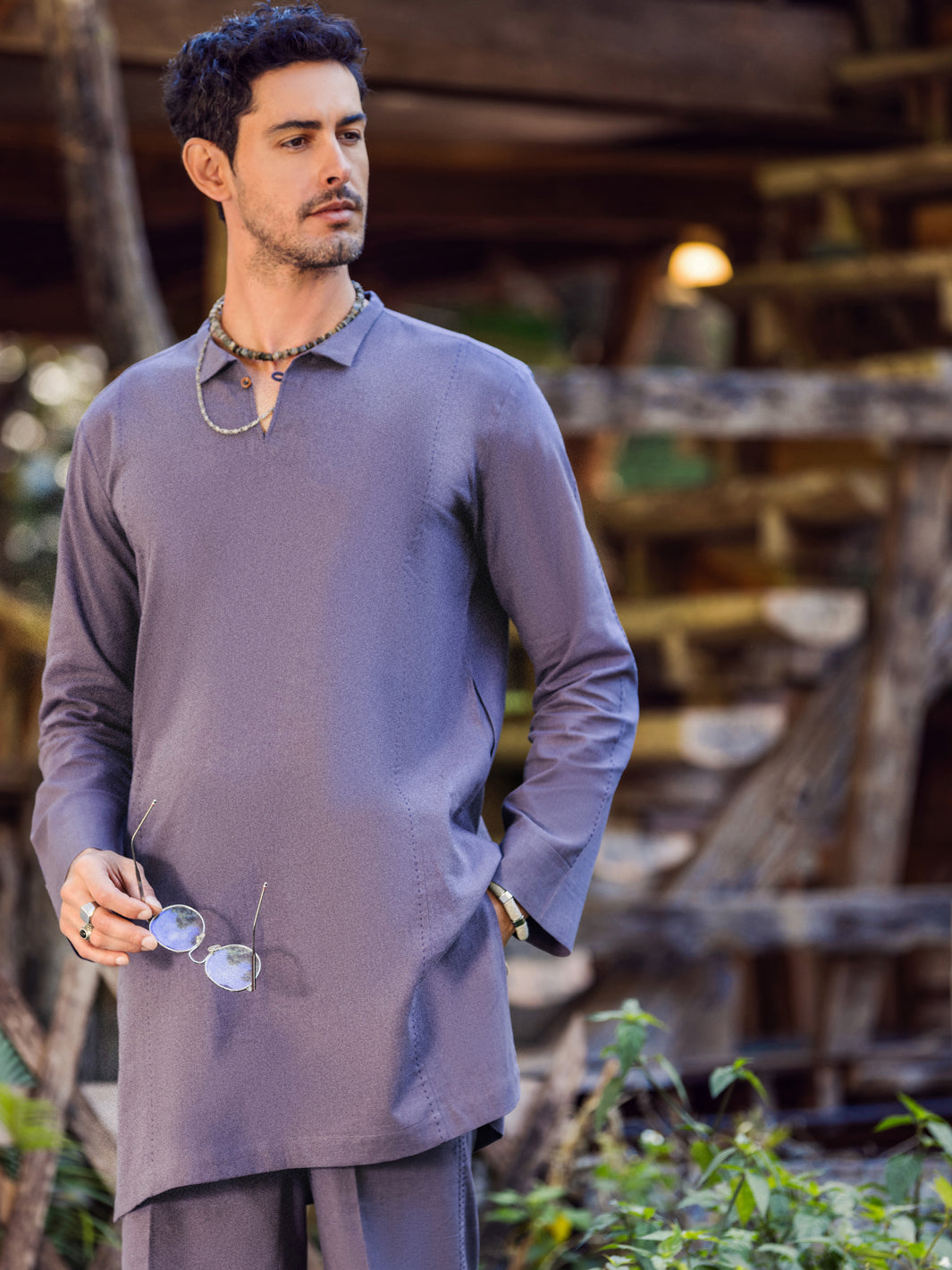 Purple Linen Short Kurta Trouser - ALCR-KT-003