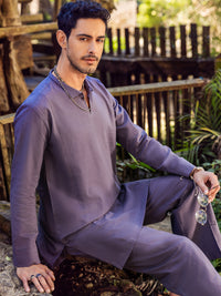 Purple Linen Short Kurta Trouser - ALCR-KT-003
