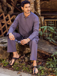 Purple Linen Short Kurta Trouser - ALCR-KT-003