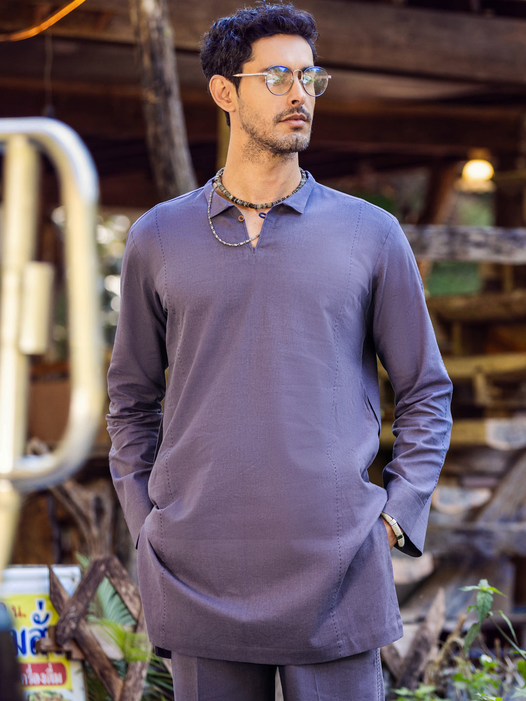 Purple Linen Short Kurta Trouser - ALCR-KT-003
