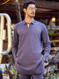 Purple Linen Short Kurta Trouser - ALCR-KT-003