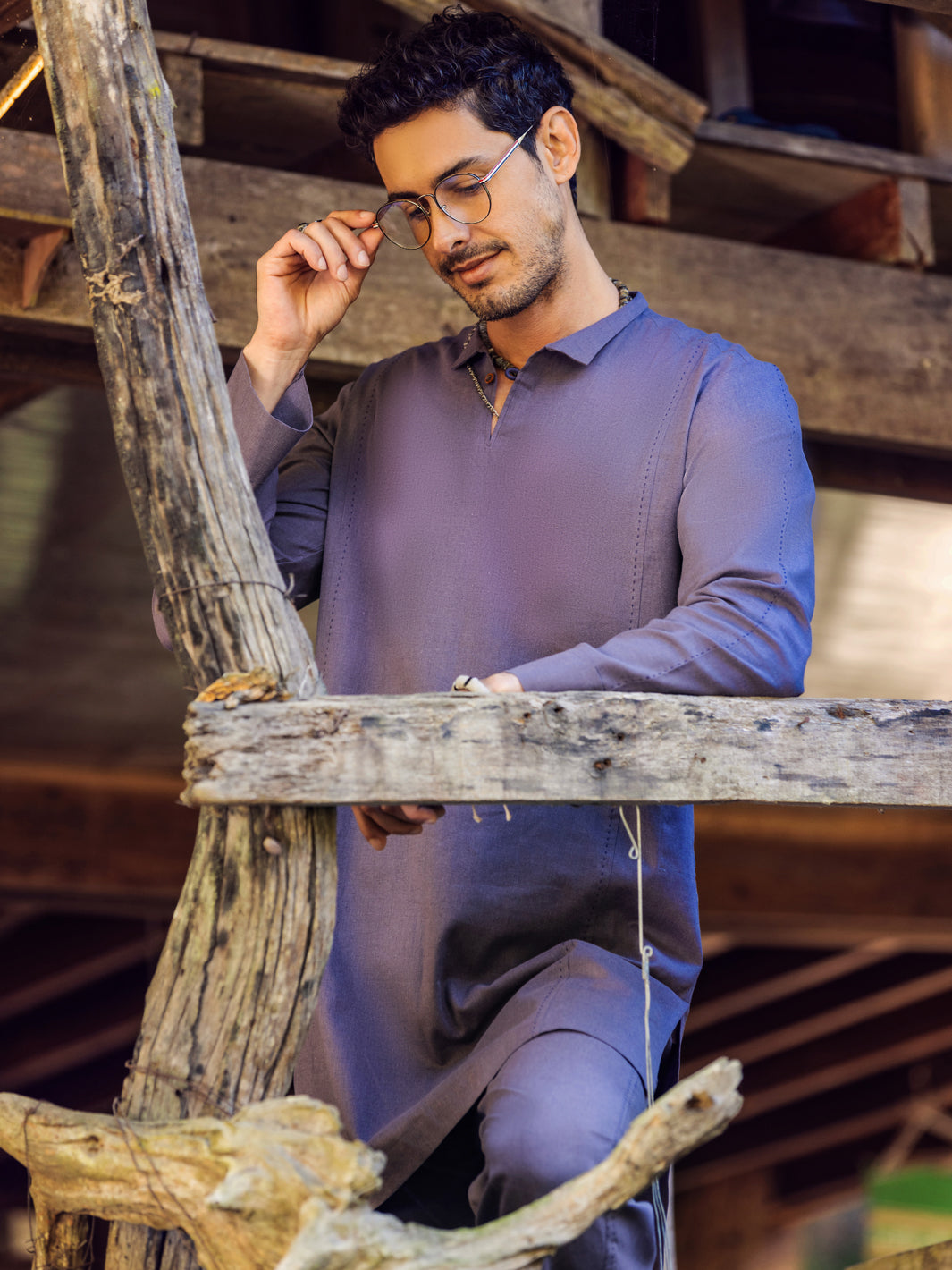 Purple Linen Short Kurta Trouser - ALCR-KT-003