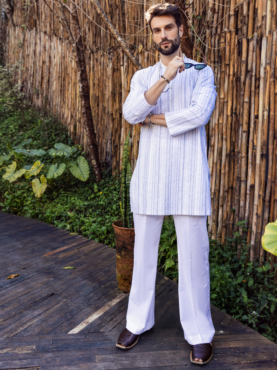 White Linen Short Kurta - ALCR-K-043