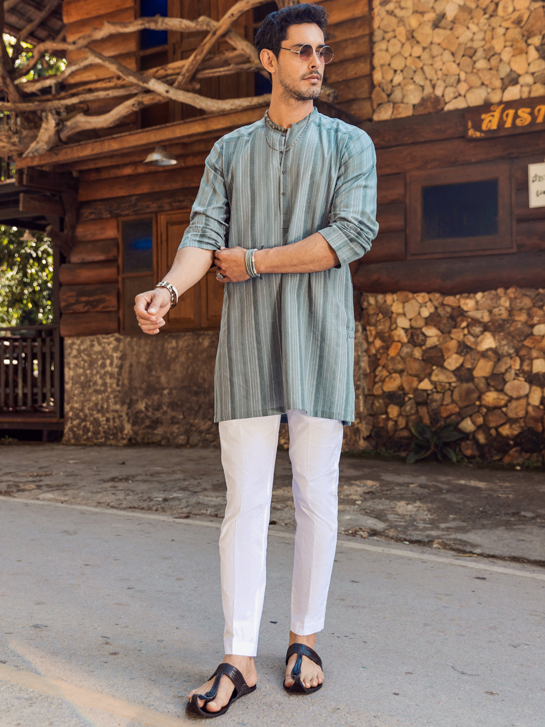Grey Linen Short Kurta - ALCR-K-044