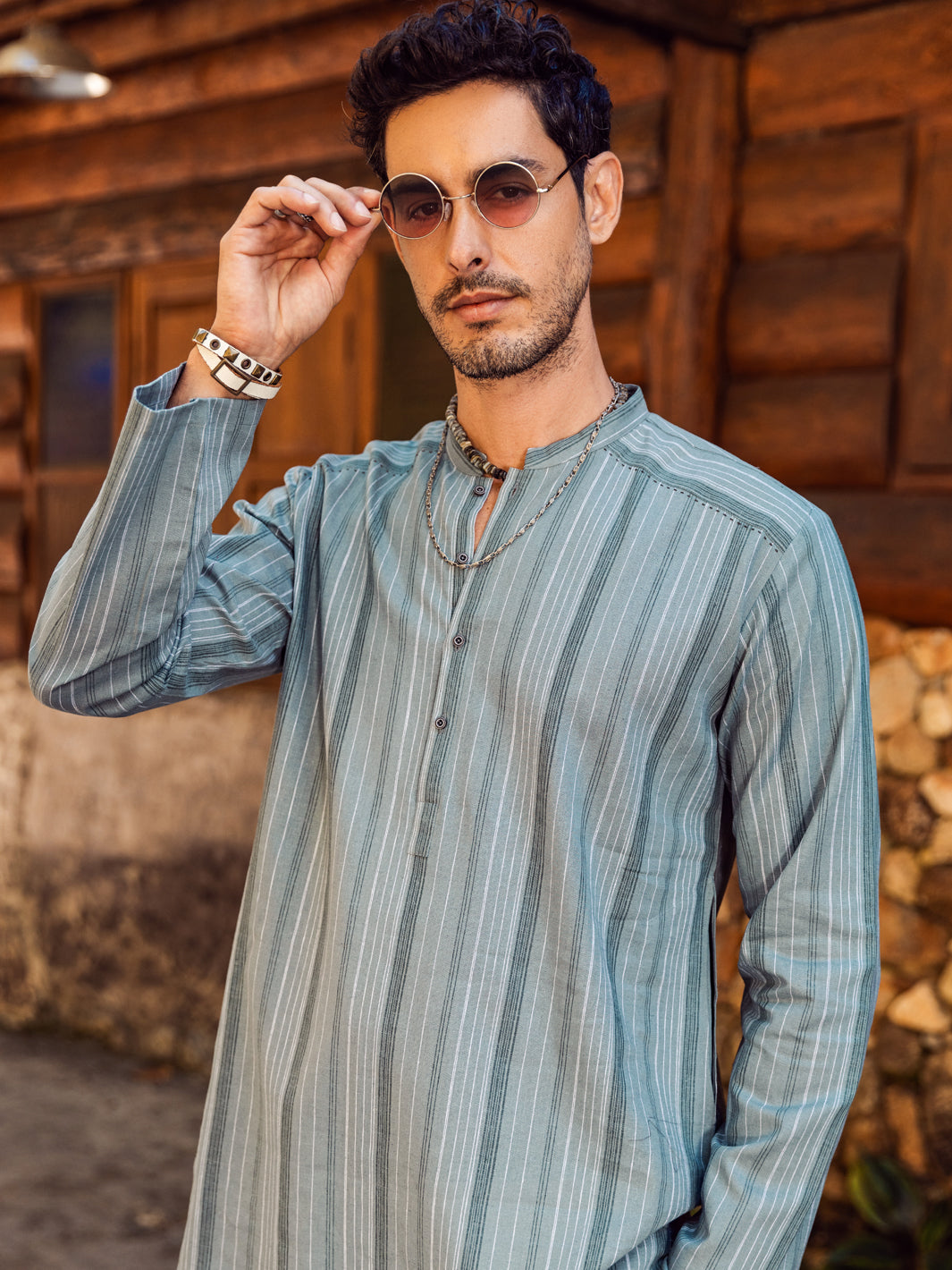 Grey Linen Short Kurta - ALCR-K-044