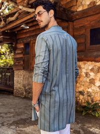 Grey Linen Short Kurta - ALCR-K-044