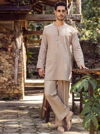 Brown Linen Short Kurta - ALCR-K-045