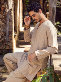 Brown Linen Short Kurta - ALCR-K-045