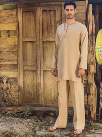 Sand Brown Linen Short Kurta Trouser - ALCR-KT-002