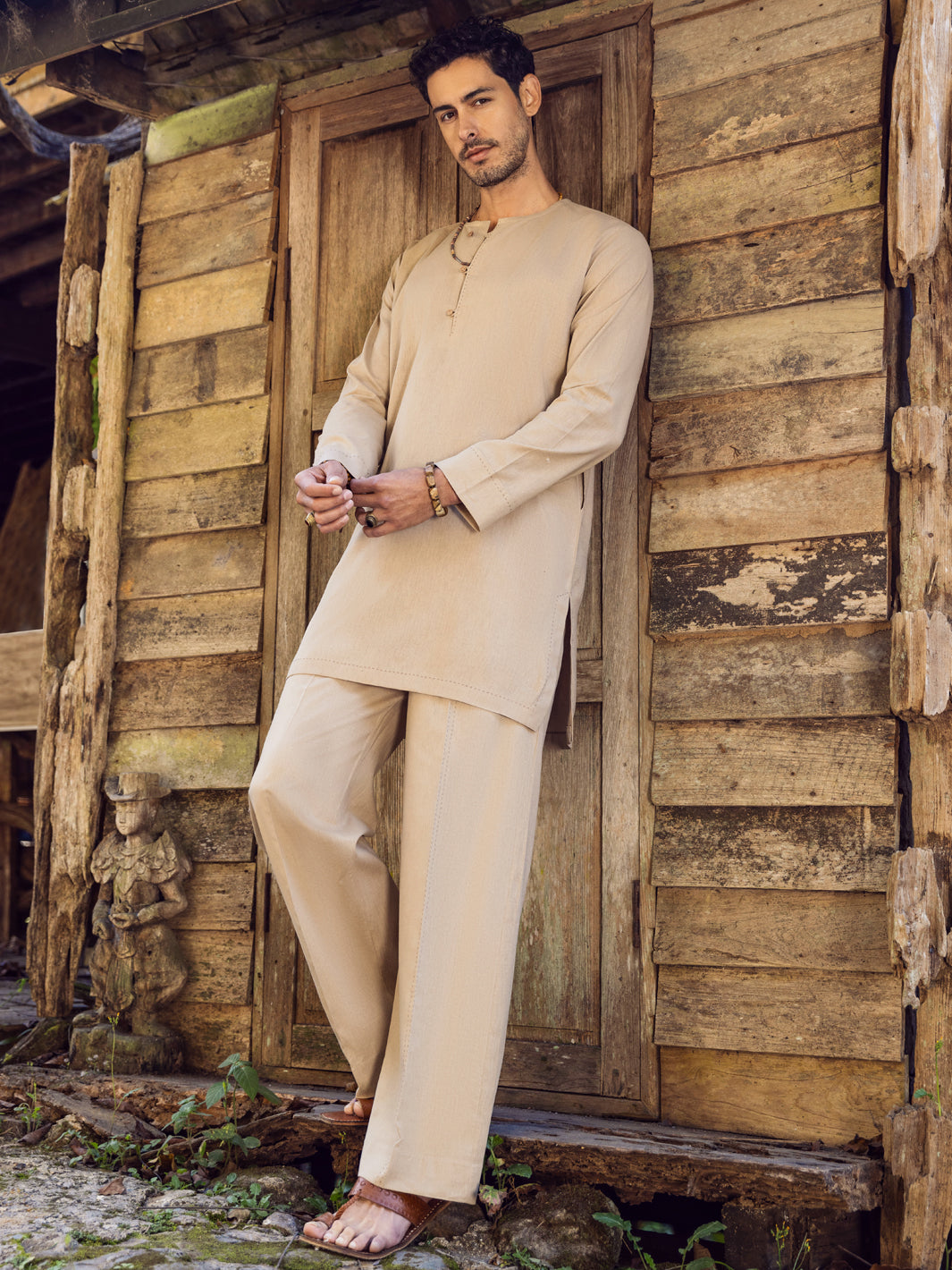 Sand Brown Linen Short Kurta Trouser - ALCR-KT-002