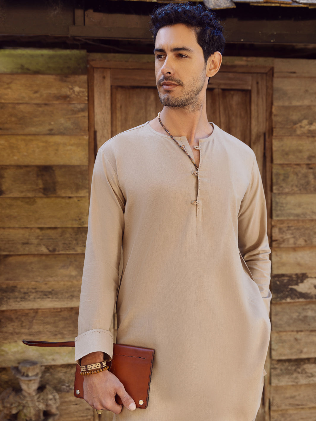 Sand Brown Linen Short Kurta Trouser - ALCR-KT-002