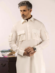 White Blended Kurta Trouser - ALCR-KT-008