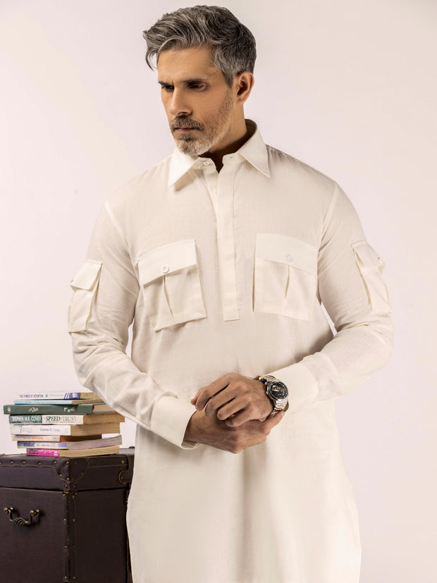 White Blended Kurta Trouser - ALCR-KT-008