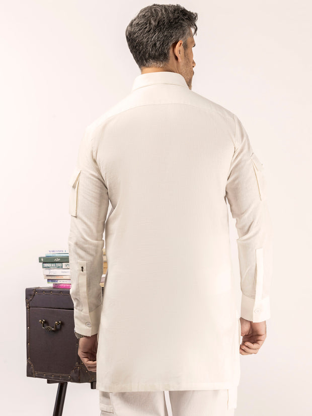 White Blended Kurta Trouser - ALCR-KT-008