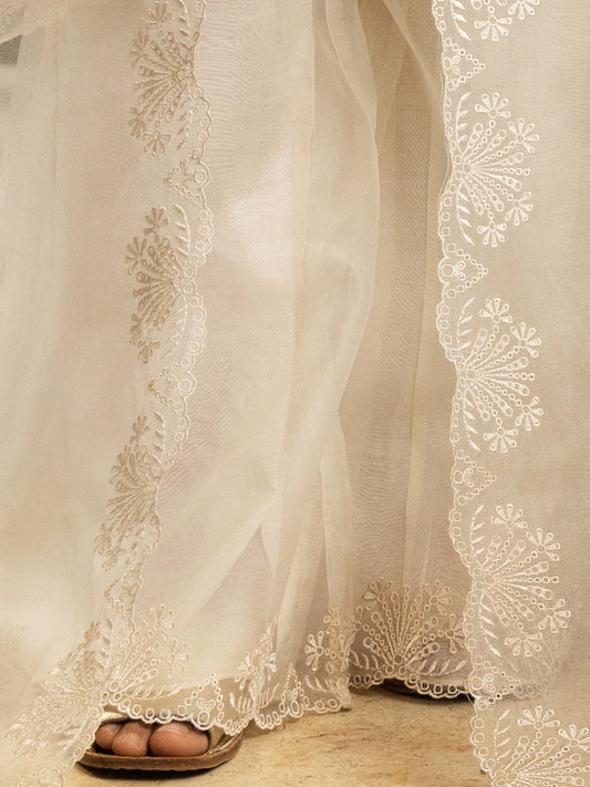 Off White Organza Women Trouser - ALCR-T-1023 - Almirah Online
