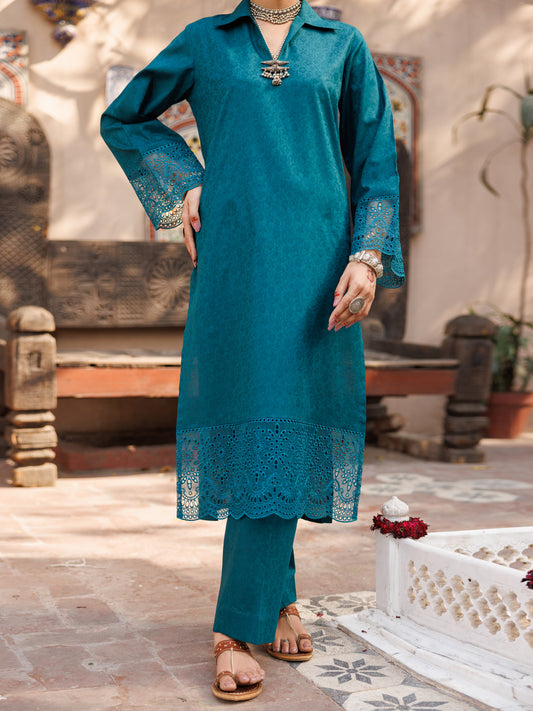 Green Self Jacquard 2 Piece Stitched - AL-2PS-LKS-1053