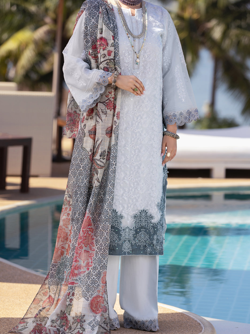 Grey Poly Organza 3 Piece Stitched - ALP-3PS-1530  Almirah