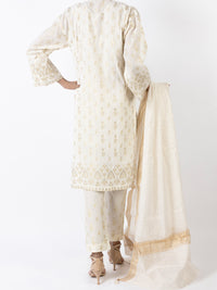 Off White Golden Lurex 3 Piece Stitched - ALP-3PS-1645