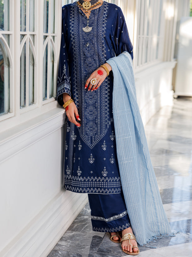 Blue Poly Cotton 3 Piece Stitched - ALP-3PS-1621 - Almirah Online