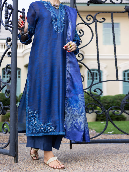 Blue Salsa Silk 3 Piece Unstitched - ALP-3PS-1655 - Almirah Online