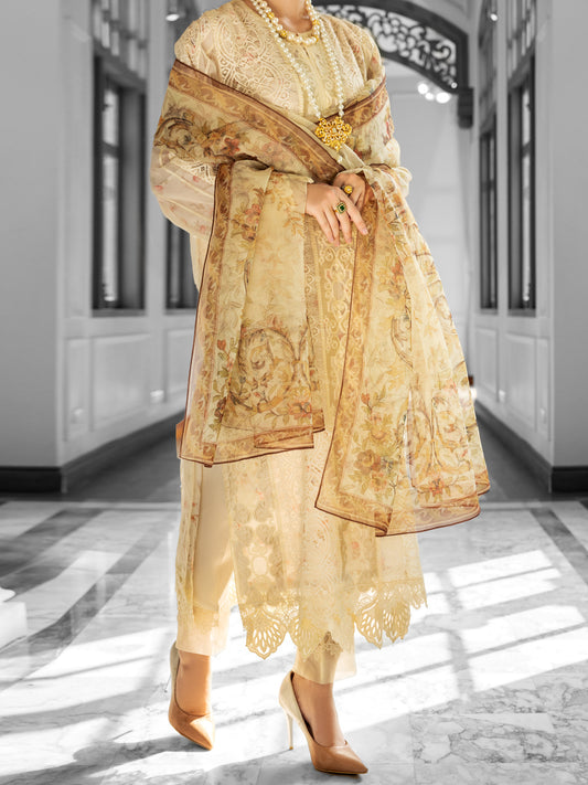 Off White Poly-Organza 3 Piece Stitched - ALP-3PS-1786 - Almirah Online