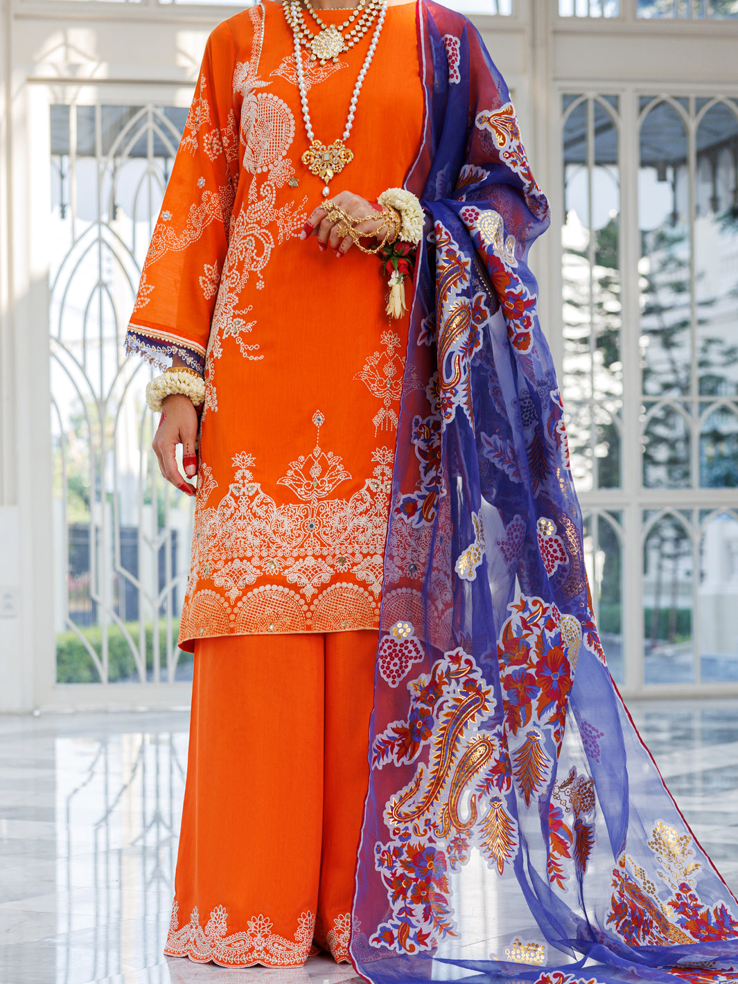 Orange Silk Foam 3 Piece Unstitched - ALP-3PS-1623 - Almirah Online