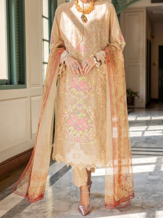 Cream Poly-Organza 3 Piece Unstitched - ALP-3PS-1784 - Almirah Online