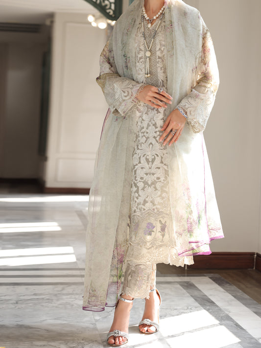 Grey Poly-Organza 3 Piece Unstitched - ALP-3PS-1785 - Almirah Online